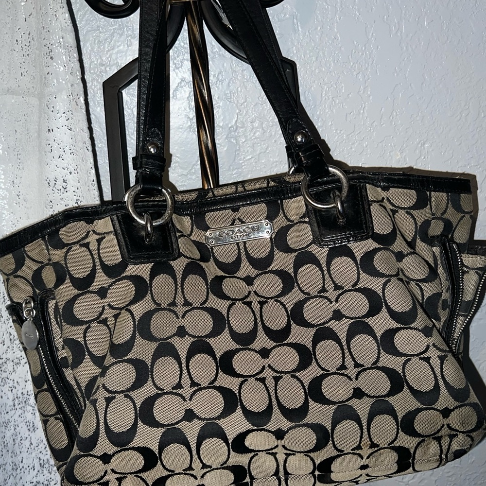 Coach Signature F19249 Side Zippers Gallery Tote Shoulder Handbag Purse
